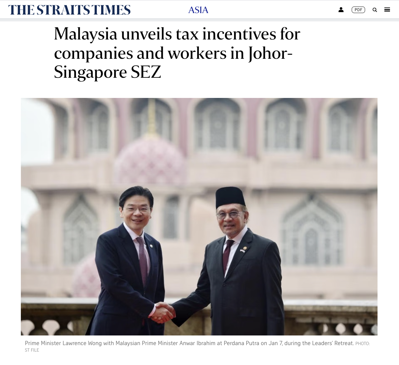 Malaysia unveils tax incentives for companies and workers in Johor-Singapore SEZ – The Straits Times