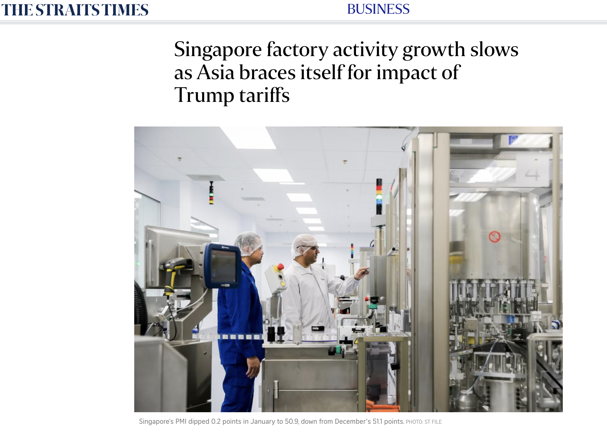 Singapore factory activity growth slows as Asia braces itself for impact of Trump tariffs