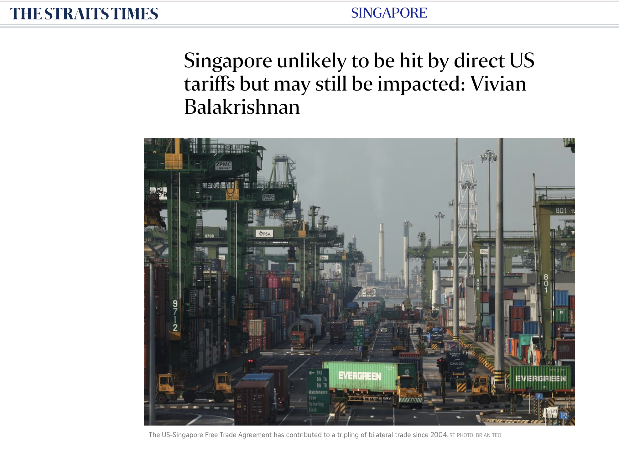 Singapore unlikely to be hit by direct US tariffs but may still be impacted: Vivian Balakrishnan