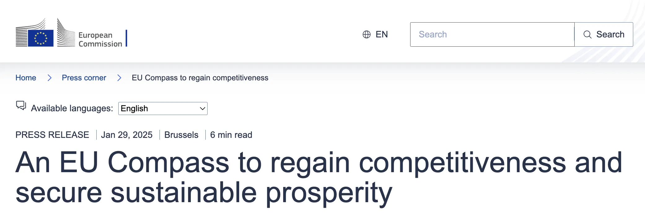 An EU Compass to regain competitiveness and secure sustainable prosperity