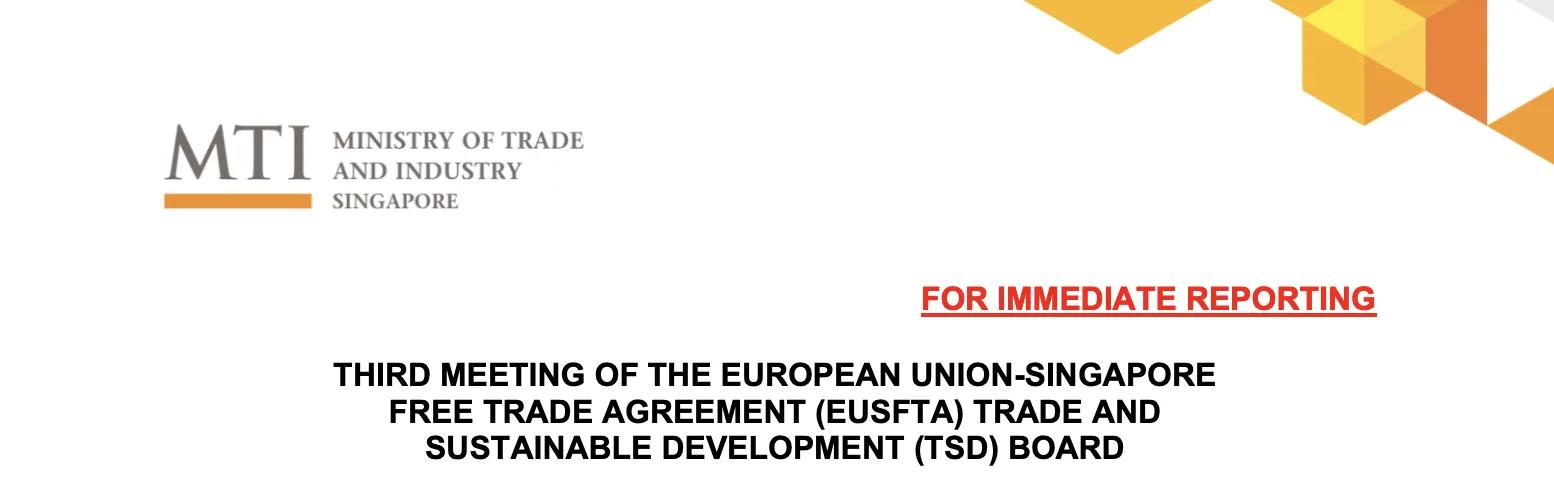 Third Meeting of the European Union-Singapore Free Trade Agreement (EUSFTA) Trade and Sustainable Development (TSD) Board