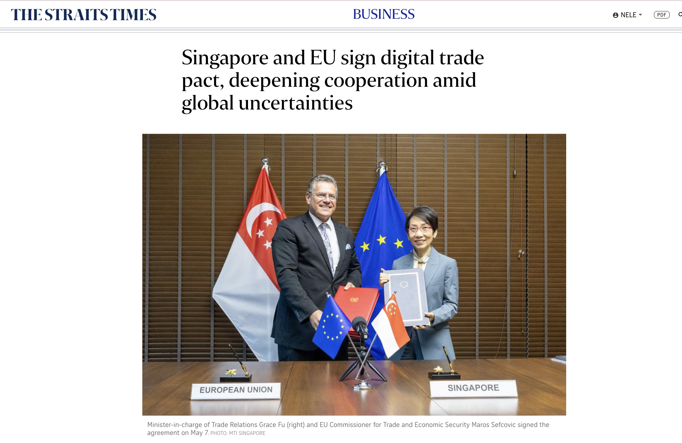 Singapore and EU sign digital trade pact, deepening cooperation amid global uncertainties